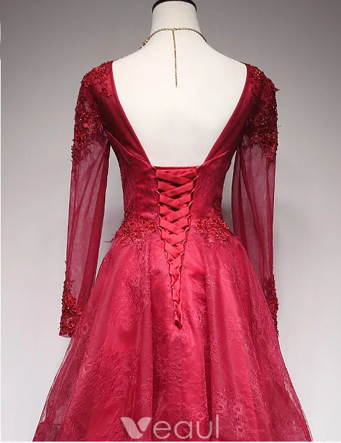 Robe De Cocktail Courte Avec Manches Longues Robe De Ceremonie En Dentelle