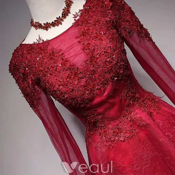 Robe De Cocktail Courte Avec Manches Longues Robe De Ceremonie En Dentelle