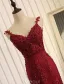 Sexig Sjöjungfru Aftonklänning 2017 Burgundy Spets Backless Formell Klädsel