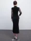 Elegant Black Evening Dress Long Lace Sleeves Fitted Suede Dress For Mother Of The Bride
