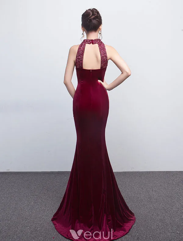Robe De Soirée Sirène Sexy 2017 Halter Robe Ceremonie Dos Nu Avec Des Paillettes