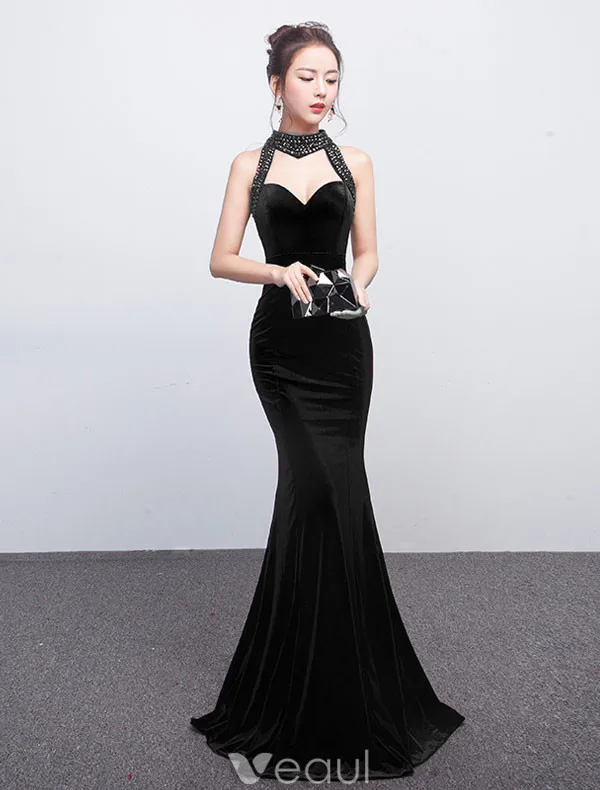 Robe De Soirée Sirène Sexy 2017 Halter Robe Ceremonie Dos Nu Avec Des Paillettes