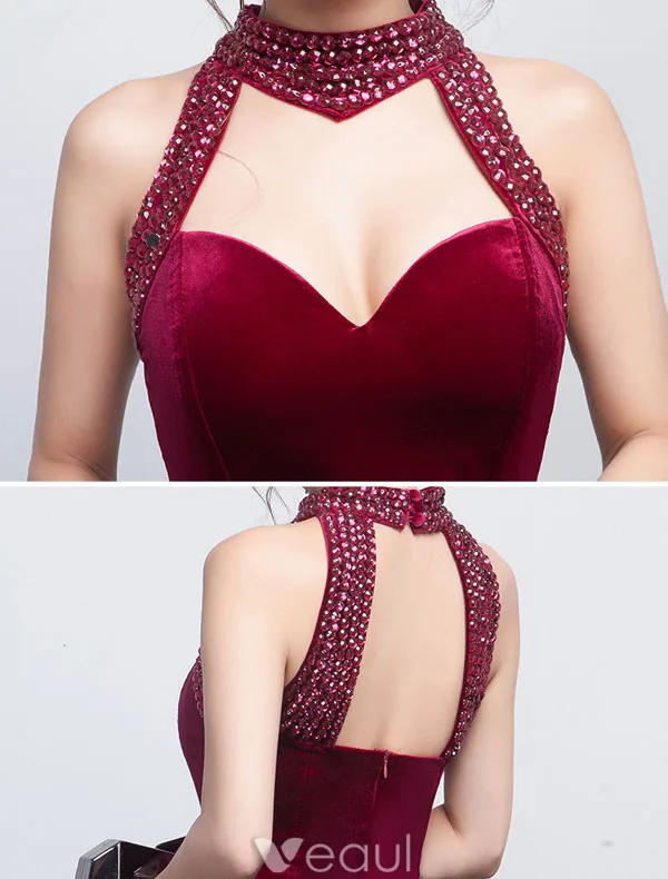 Robe De Soirée Sirène Sexy 2017 Halter Robe Ceremonie Dos Nu Avec Des Paillettes