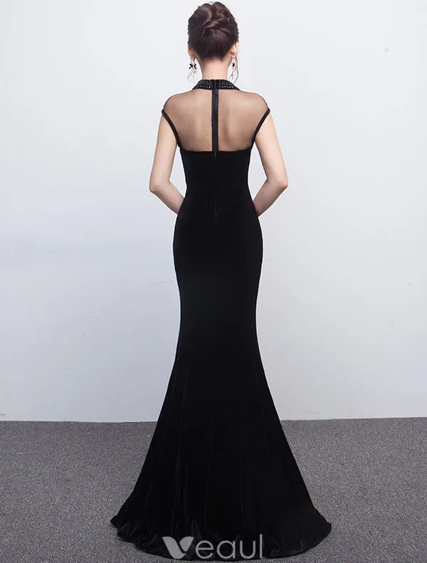 Robe De Soirée Sirène Sexy 2017 Perlé Robe Ceremonie Noire