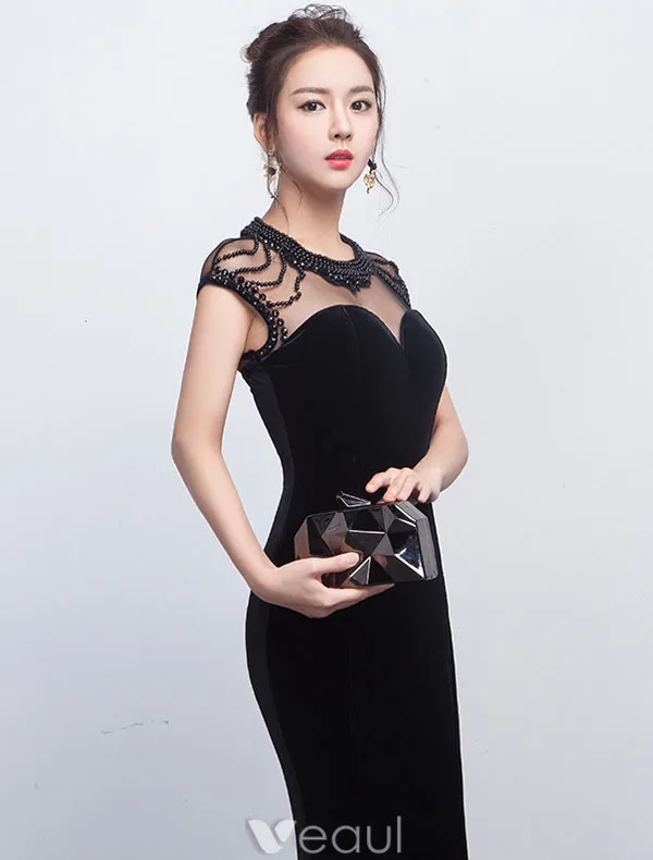 Robe De Soirée Sirène Sexy 2017 Perlé Robe Ceremonie Noire