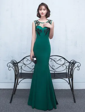 Sexig Backless Aftonklänning 2017 Grön Satin Lång Balklänning