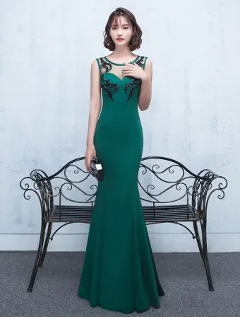 Sexy Backless Evening Dress 2017 Green Satin Long Formal Dress