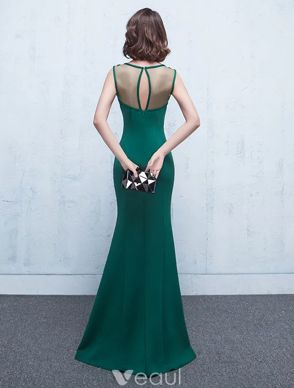Sexig Backless Aftonklänning 2017 Grön Satin Lång Balklänning