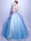 Flower Fairy Prom Dresses 2017 V-neck Applique Petals Ruffle Blue Tulle Occasion Dress