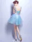 Flower Fairy Prom Dresses 2017 V-neck Applique Petals Ruffle Blue Tulle Occasion Dress