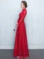 Robe De Soirée De Haute Cou Élégant Robe De Ceremonie Dentelle Rouge Avec Écharpe Bowknot