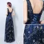 Sparkly Evening Dresses 2017 Scoop Neckline Navy Blue Tulle Long Dress