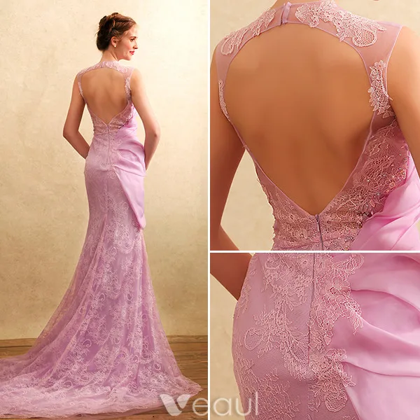 Beautiful Evening Dresses 2017 Scoop Neckline Ruffle Chiffon Lace Mermaid Long Dress