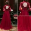 Sparkly Evening Dresses 2017 High Neck Applique Lace Burgundy Tulle Chinese Style Long Dress