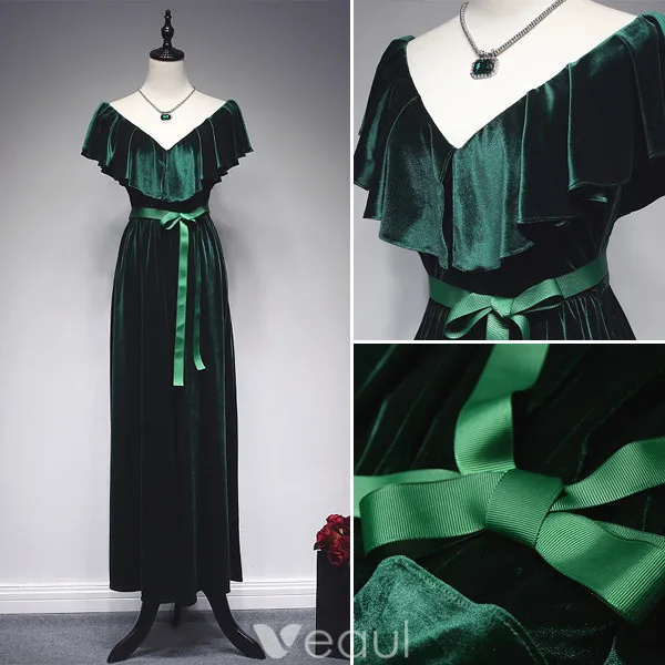 Élégant Sirène Robe De Soirée 2017 Volants V-cou Bowknot Sash Robe De Longueur Cheville