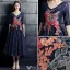 Robe De Soirée Belle 2017 V-cou Applique Roses Fleur Bleu Marine Robe De Dentelle