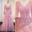 Eleganta Balklänningar 2017 V-ringad Långa Ärmar Beading Strass Rosa Klänning Med Tåg