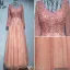 Glamorous Evening Dresses 2017 V-neck Applique Lace With Sequins Pearl Pink Lace Tulle Long Dress