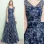 Robe De Soirée Brillantes 2017 V-cou Brodé Brodé Bleu Marine Robe Bleue