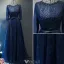 Glitter Prom Dresses 2017 Beading Scoop Neckline Navy Blue Lace Dress With Bow Sash