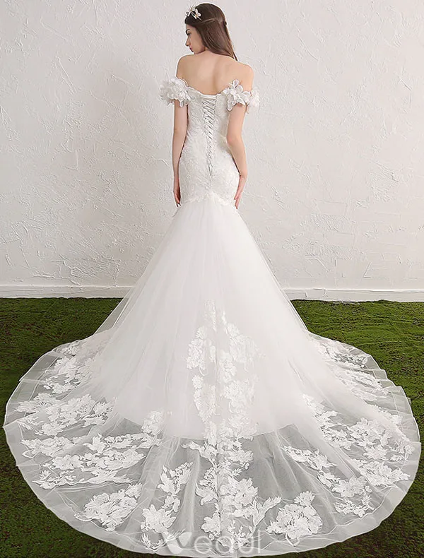 Elegant Mermaid Wedding Dresses 2017 Off The Shoulder Applique Lace And Flowers Bridal Gowns Elegant Mermaid Wedding Dresses 2017 Off The Shoulder Applique Lace And Flowers Bridal Gowns