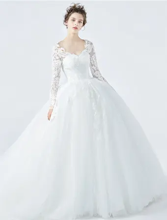 Elegante Brautkleider 2017 V Ausschnitt Applique Spitzen Ballkleid Brautkleider Mit Ärmeln