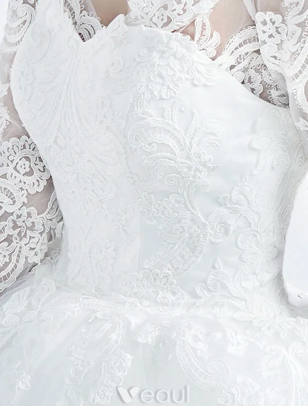 Elegant Wedding Dresses 2017 V-neck Applique Lace Ball Gown Bridal Gowns With Sleeves