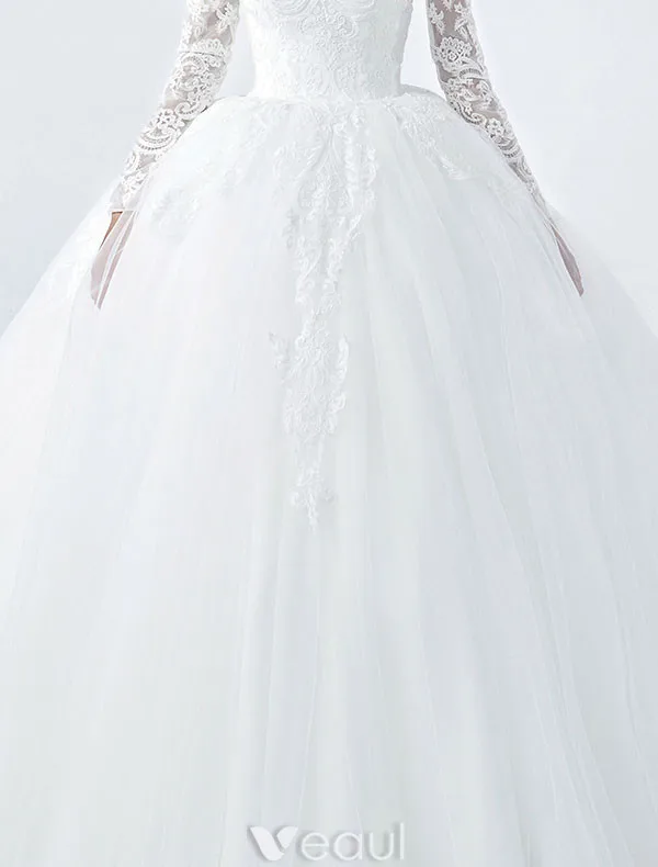 Elegant Wedding Dresses 2017 V-neck Applique Lace Ball Gown Bridal Gowns With Sleeves