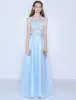 Schönes Blaues Abendkleid Sleeveless Spitze Langes Festliche Kleid