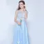 Belle Robe De Soirée Longue Bleue Dentelle Sans Manches Robe Ceremonie