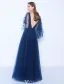 Sexy Blue Evening Dress Appliques Lace Long Formal Dress Backless