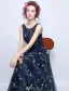 Sparkly Evening Dresses 2017 Scoop Neckline Navy Blue Tulle Long Dress