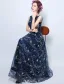 Sparkly Evening Dresses 2017 Scoop Neckline Navy Blue Tulle Long Dress