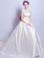 Robe De Mariée Belle 2017 Scoop Décolleté Manches Volants Blanc Satin Robes De Mariée Avec Des Poches