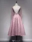 Beautiful Evening Dresses 2017 V-neck Backless Pink Tea Length Lace Dress