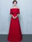 Elegant Long Evening Dress Burgundy Lace Off The Shoulder Formal Dress With Half Sleeves