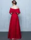 Elegant Long Evening Dress Burgundy Lace Off The Shoulder Formal Dress With Half Sleeves
