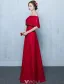 Elegant Long Evening Dress Burgundy Lace Off The Shoulder Formal Dress With Half Sleeves