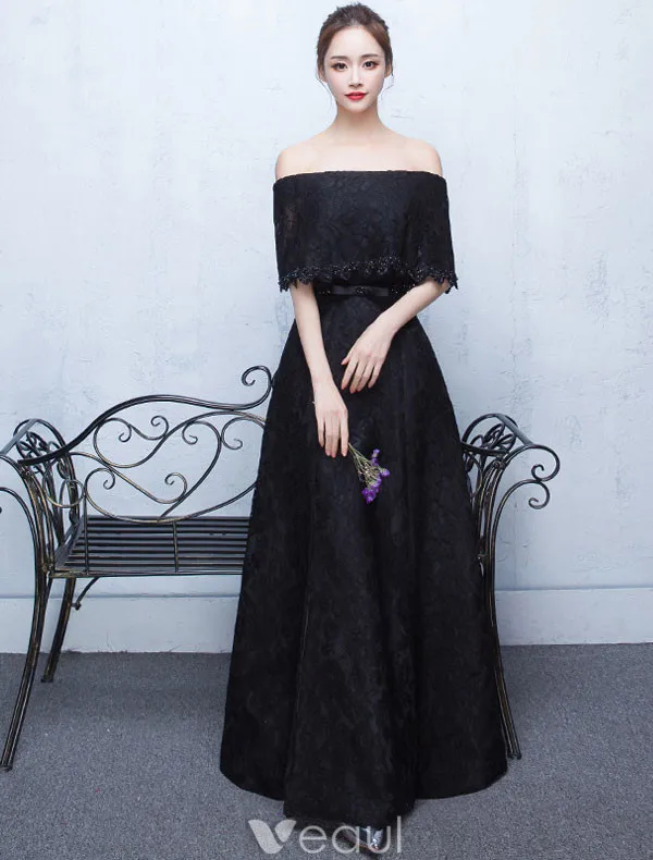 Elegant Long Evening Dress Burgundy Lace Off The Shoulder Formal Dress With Half Sleeves