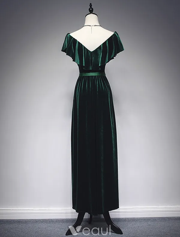 Élégant Sirène Robe De Soirée 2017 Volants V-cou Bowknot Sash Robe De Longueur Cheville