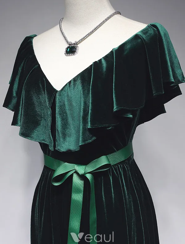 Élégant Sirène Robe De Soirée 2017 Volants V-cou Bowknot Sash Robe De Longueur Cheville
