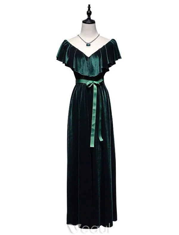 Élégant Sirène Robe De Soirée 2017 Volants V-cou Bowknot Sash Robe De Longueur Cheville