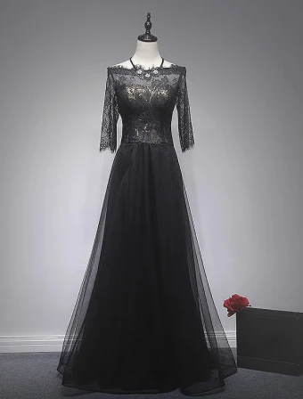 Elegante Abendkleider 2017 Quadratische Ausschnitt Schwarze Wimpernspitze Mit Goldsequins Kleid