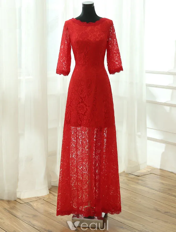 Charmante Robe De Soirée En Dentelle Noire Longue Robe De Ceremonie Avec Demi-manches