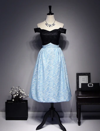 Schön Abendkleider 2017 Von Der Schulter Schwarz Und Himmelblau Spitzenkleid