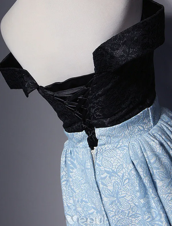 Beautiful Evening Dresses 2017 Off The Shoulder Black And Sky Blue Lace Dress
