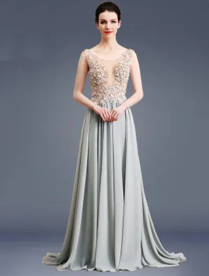 Sexy Evening Dress 2017 Beaded Pearl Backless Formal Gown