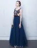 Schönes Abendkleid 2017 Blaue Spitze Langes Festliche Kleid Ärmellos