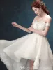 Beach Wedding Dresses 2017 Off The Shoulder Beading Rhinestones Applique Lace Asymmetrical Bridal Gowns