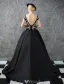Glitter Prom Dresses 2017 Scoop Neckline Beading Rhinestones Ruffle Black Satin Dress